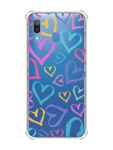 Чохол з потовщеними кутами на Samsung Galaxy A30 (2019) / A20 (2019) :: Різнокольорові сердечка (принт 332)