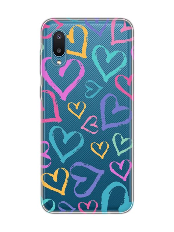 Прозорий чохол на Samsung Galaxy A02/A022 (2021) :: Різнокольорові сердечка (принт 332)