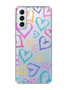 Чохол з потовщеними кутами на Samsung Galaxy S21 Plus :: Різнокольорові сердечка (принт 332)