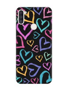 Матовий чорний чохол на Samsung Galaxy A11 :: Різнокольорові сердечка (принт 332)