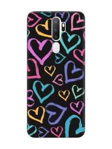 Матовий чорний чохол на Oppo A5 :: Різнокольорові сердечка (принт 332)