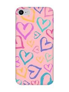 Матовий рожевий чохол на iPhone 7 / 8 :: Різнокольорові сердечка (принт 332)