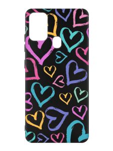 Матовий чорний чохол на Samsung Galaxy M30s/M21 :: Різнокольорові сердечка (принт 332)