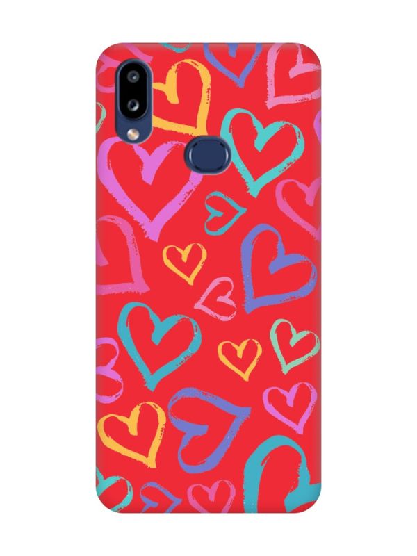Матовий червоний чохол на Samsung Galaxy A10s (A107) :: Різнокольорові сердечка (принт 332)