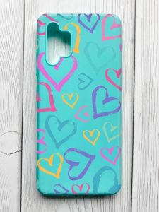 Матовий бірюзовий чохол на Samsung Galaxy A32 :: Різнокольорові сердечка (принт 332)