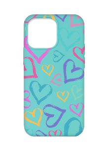 Матовий бірюзовий чохол на Apple iPhone 13 Pro :: Різнокольорові сердечка (принт 332)