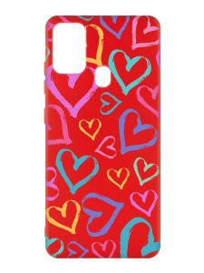 Матовий червоний чохол на Samsung Galaxy M30s/M21 :: Різнокольорові сердечка (принт 332)