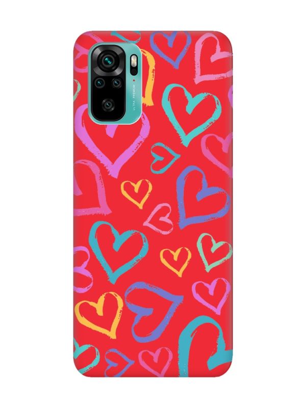 Матовий червоний чохол на Xiaomi Redmi Note 10 / Note 10s :: Різнокольорові сердечка (принт 332)