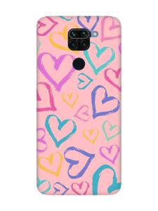 Матовий рожевий чохол на Xiaomi Redmi Note 9 :: Різнокольорові сердечка (принт 332)