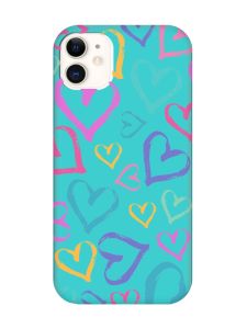 Матовий бірюзовий чохол на Apple iPhone 11 (6.1) :: Різнокольорові сердечка (принт 332)