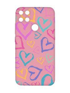 Матовий рожевий чохол на Xiaomi Redmi 10C :: Різнокольорові сердечка (принт 332)