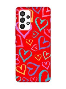 Матовий червоний чохол на Samsung Galaxy A53 4G/5G :: Різнокольорові сердечка (принт 332)
