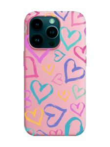 Матовий рожевий чохол на Apple iPhone 14 Pro :: Різнокольорові сердечка (принт 332)
