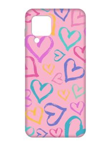 Матовий рожевий чохол на Samsung Galaxy M32/A22/M22 4G :: Різнокольорові сердечка (принт 332)