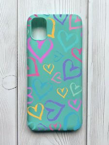 Матовий бірюзовий чохол на Samsung Galaxy A04E / A042 :: Різнокольорові сердечка (принт 332)
