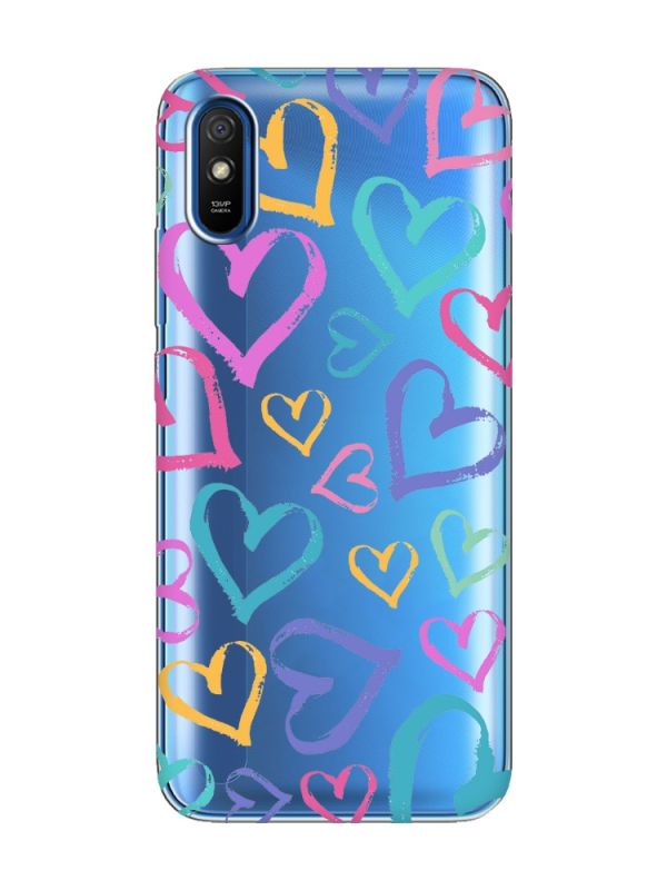 Прозорий чохол на Xiaomi Redmi 9A  :: Різнокольорові сердечка (принт 332)