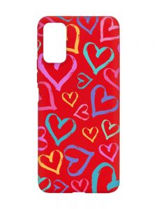 Матовий червоний чохол на Xiaomi Redmi Note 11 4G :: Різнокольорові сердечка (принт 332)
