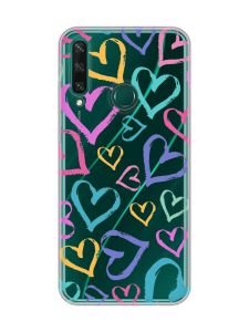 Прозорий чохол на Huawei Y6p :: Різнокольорові сердечка (принт 332)