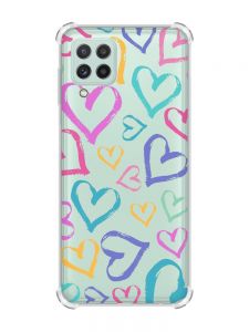 Чохол з потовщеними кутами на Samsung Galaxy M32/A22/M22 4G :: Різнокольорові сердечка (принт 332)