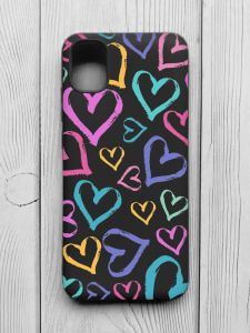 Матовий чорний чохол на Samsung Galaxy A04E/A042 :: Різнокольорові сердечка (принт 332)