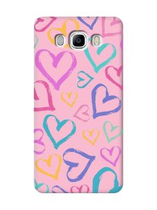 Матовий рожевий чохол на Samsung Galaxy J7(2016) J710 :: Різнокольорові сердечка (принт 332)