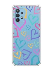 Чохол з потовщеними кутами на Samsung Galaxy A32 :: Різнокольорові сердечка (принт 332)