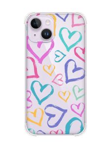 Чохол із потовщеними кутами на iPhone 14 :: Різнокольорові сердечка (принт 332)
