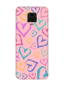 Матовий рожевий чохол на Xiaomi Redmi Note 9 Pro / 9S / 9 Pro Max :: Різнокольорові сердечка (принт 332)