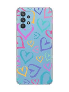 Прозорий чохол на Samsung Galaxy A32 :: Різнокольорові сердечка (принт 332)