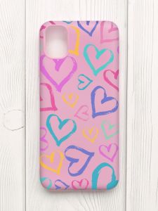 Матовий рожевий чохол на Samsung Galaxy A04E/A042 :: Різнокольорові сердечка (принт 332)