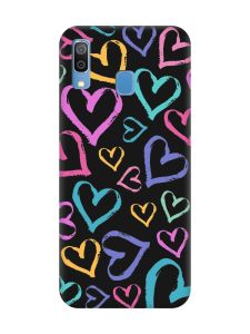 Матовий чорний чохол на Samsung Galaxy A30 (2019) / A20 (2019) :: Різнокольорові сердечка (принт 332)