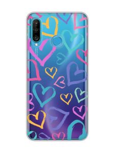 Прозорий чохол на Huawei P30 Lite :: Різнокольорові сердечка (принт 332)