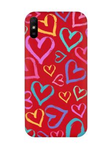 Матовий червоний чохол на Xiaomi Redmi 9A :: Різнокольорові сердечка (принт 332)