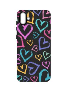 Матовий чорний чохол на Samsung Galaxy A04 :: Різнокольорові сердечка (принт 332)