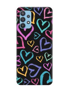 Матовий чорний чохол на Samsung Galaxy A32 :: Різнокольорові сердечка (принт 332)