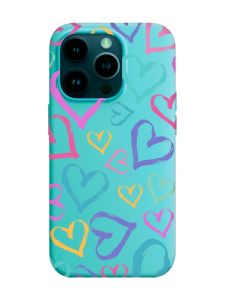 Матовий бірюзовий чохол на Apple iPhone 14 Pro :: Різнокольорові сердечка (принт 332)