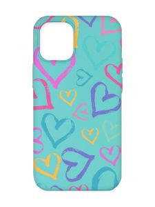 Матовий бірюзовий чохол на Apple iPhone 12/12 Pro (6.1) :: Різнокольорові сердечка (принт 332)