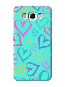 Матовий бірюзовий чохол на Samsung Galaxy J7(2016) J710 :: Різнокольорові сердечка (принт 332)