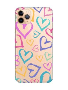 Прозорий чохол на iPhone 11 Pro Max (6,5) :: Різнокольорові сердечка (принт 332)