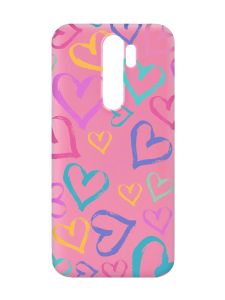 Матовий рожевий чохол на Xiaomi Redmi Note 8 Pro :: Різнокольорові сердечка (принт 332)