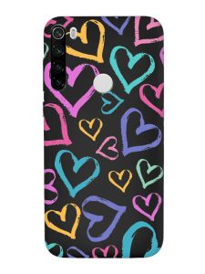 Матовий чорний чохол на Xiaomi Redmi Note 8T :: Різнокольорові сердечка (принт 332)