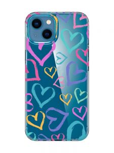 Прозорий чохол для iPhone 13 mini :: Різнокольорові сердечка (принт 332)