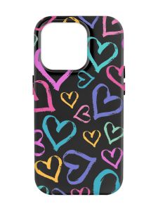 Матовий чорний чохол на Apple iPhone 14 Pro Max :: Різнокольорові сердечка (принт 332)