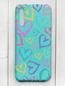 Матовий бірюзовий чохол на Samsung Galaxy A50 (2019) A505/A30s :: Різнокольорові сердечка (принт 332)