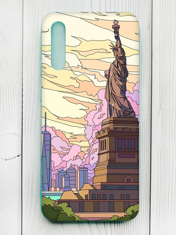 Чохол з бірюзовими боками на Samsung Galaxy A50 (2019) A505/A30s :: Статуя Свободи (принт 331)