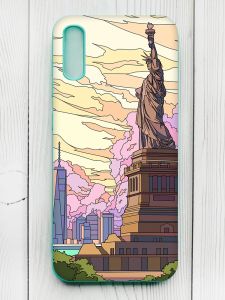 Чохол з бірюзовими боками на Xiaomi Redmi 9А :: Статуя Свободи (принт 331)