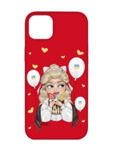 Матовий червоний чохол на iPhone 14 Plus :: Українка з солодощами (патріотичний принт 175)