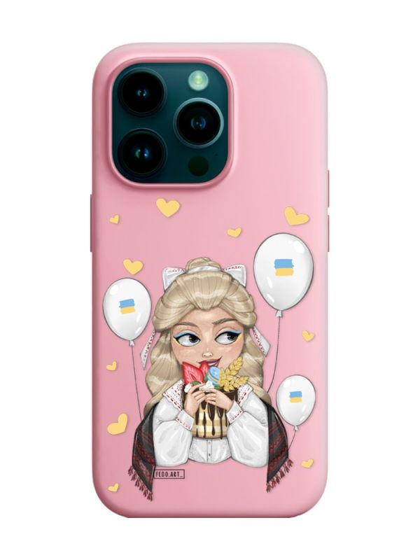 Матовий рожевий чохол на Apple iPhone 14 Pro :: Українка з солодощами (патріотичний принт 175)