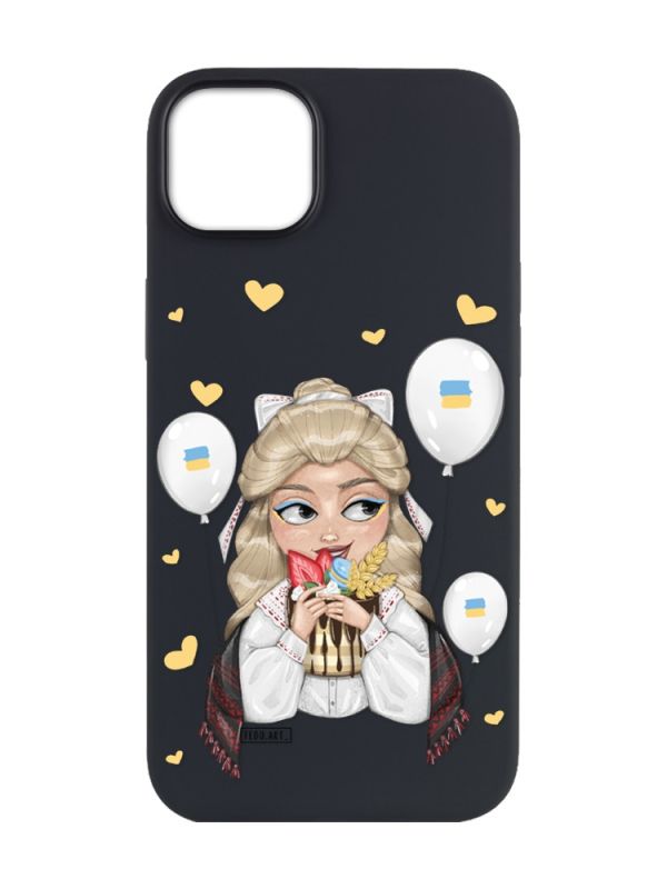 Матовий чорний чохол на Apple iPhone 14 Plus :: Українка з солодощами (патріотичний принт 175)
