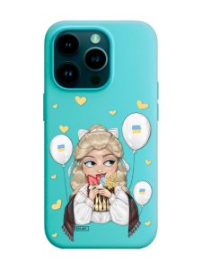 Матовий бірюзовий чохол на Apple iPhone 14 Pro :: Українка з солодощами (патріотичний принт 175)